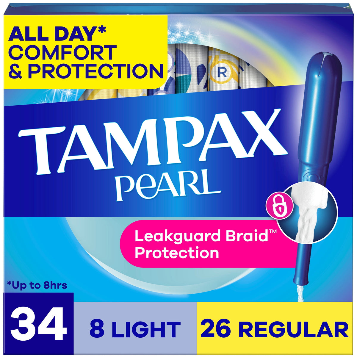 Tampax Pearl Tampons Multipack with LeakGuard Braid, Light/Regular, 34 Count
