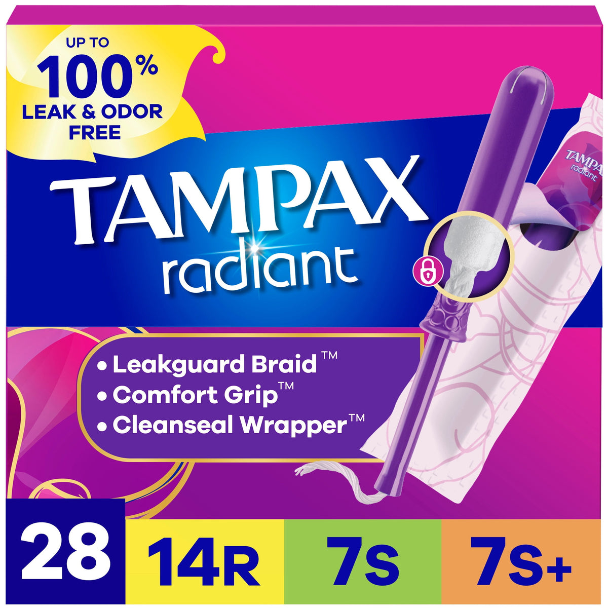 Tampax Radiant Tampons TriplePack, Reg/Sup/Sup Plus, Unscented, 28 ct