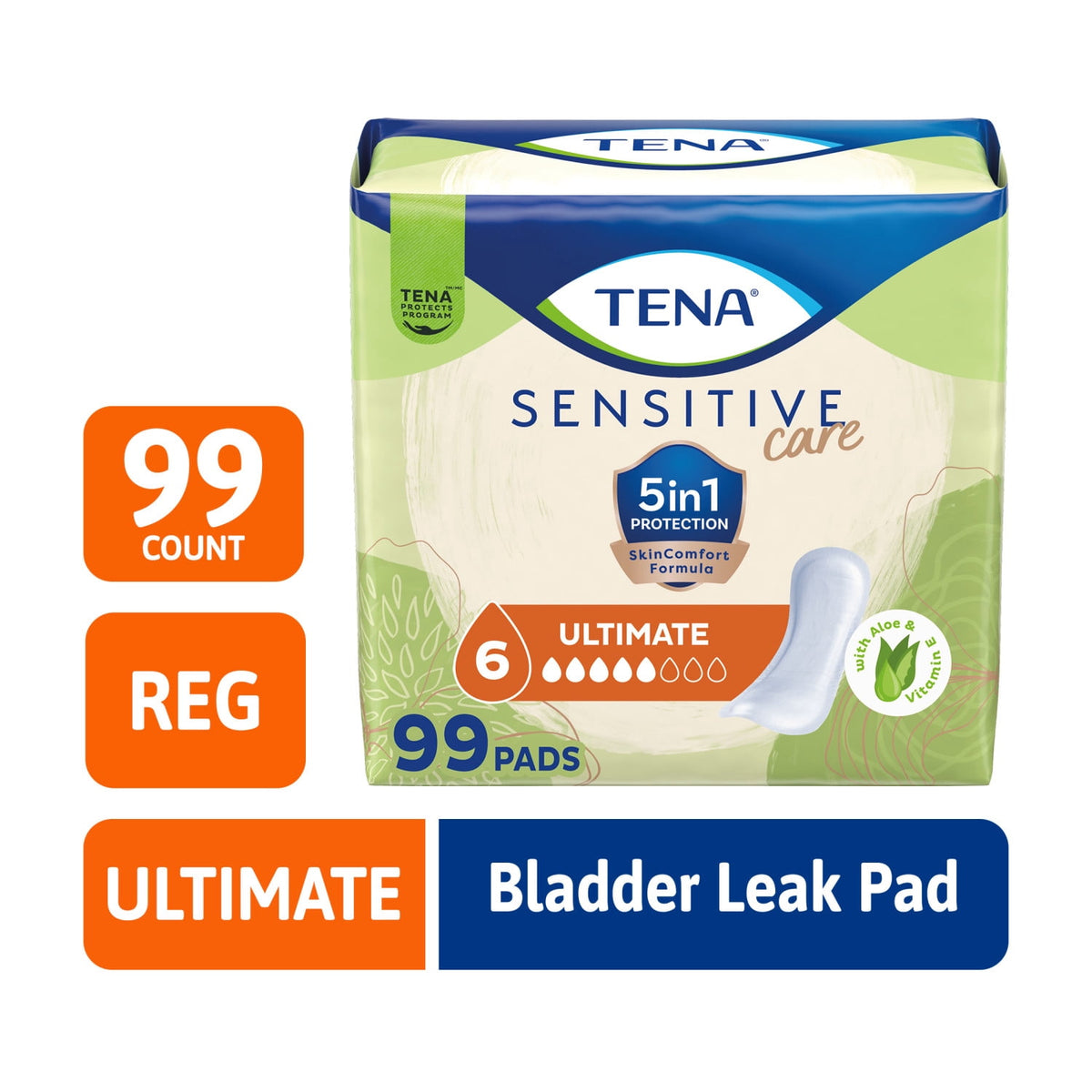 TENA Sensitive Care Ultimate Absorbency Incontinence Pads for Women, 99 ct
