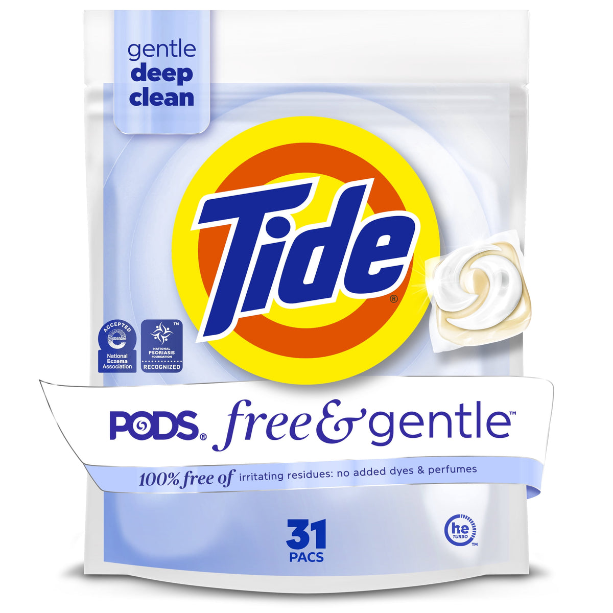 Tide PODS Laundry Detergent Soap Pacs, Free and Gentle, Hypoallergenic, Unscented, 31 Count