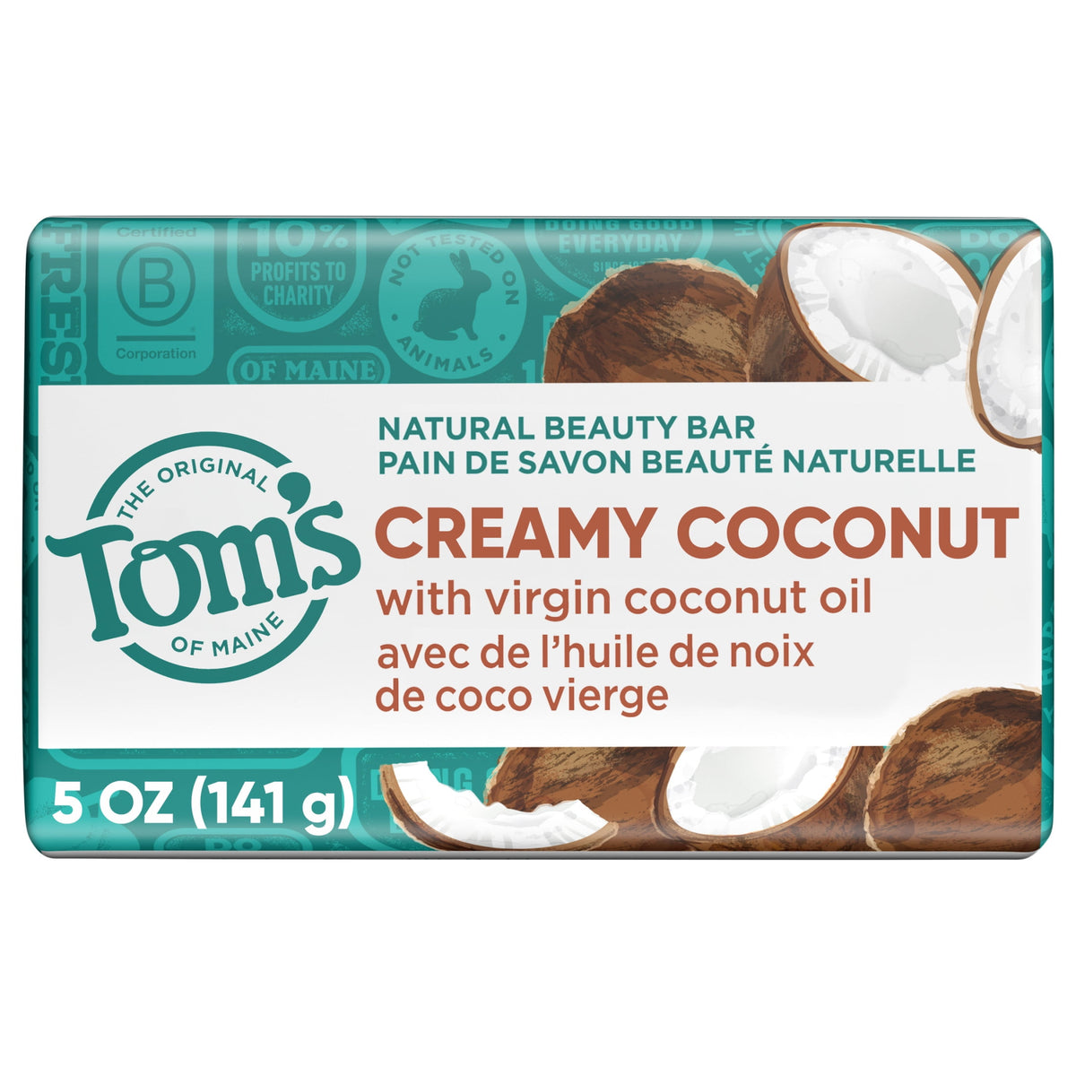 Tom’s of Maine Natural Beauty Bar Soap For Women and Men, Creamy Coconut, 5 oz Bar