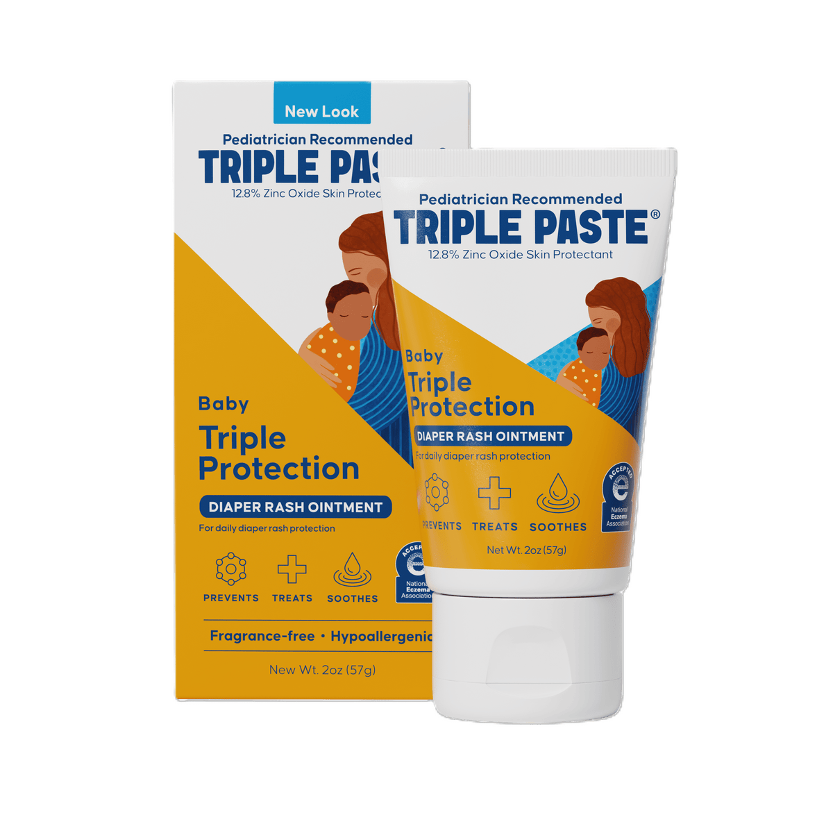 Triple Paste Diaper Rash Cream, Hypoallergenic Medicated Ointment for Babies, Overnight and Daily Protection, 2 oz