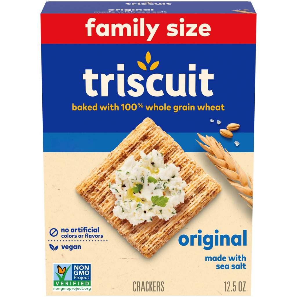 Triscuit Original Whole Grain Wheat Crackers, Vegan Crackers, Healthy Snacks, Family Size, 12.5 oz