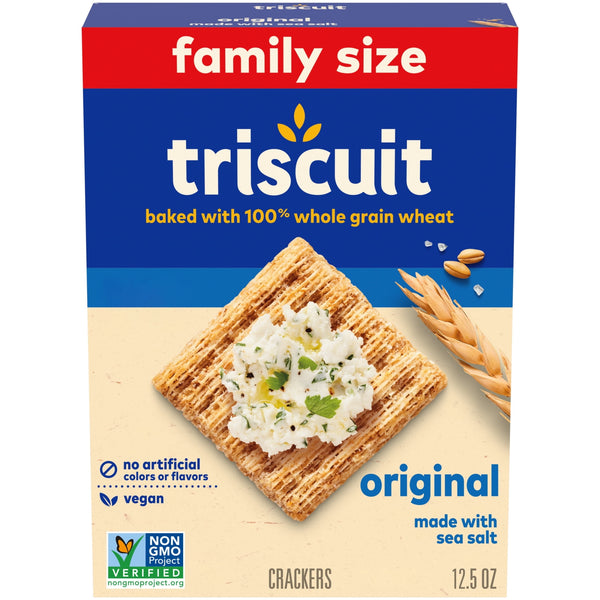 Triscuit Original Whole Grain Wheat Crackers, Vegan Crackers, Healthy Snacks, Family Size, 12.5 oz