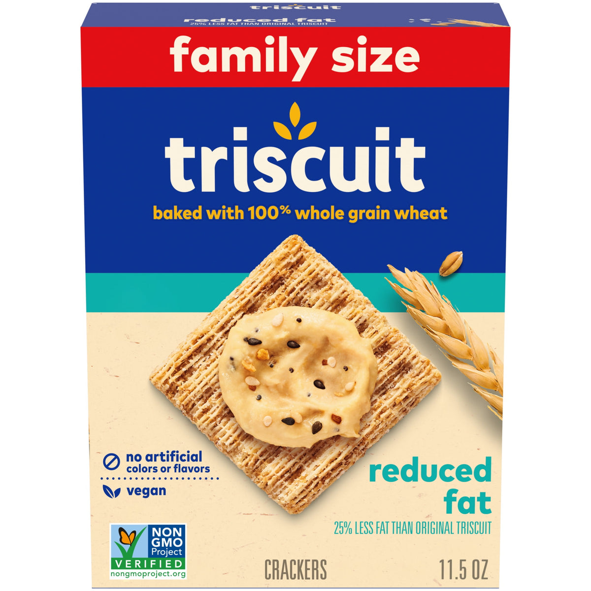 Triscuit Reduced Fat Whole Grain Wheat Crackers, Vegan Snack Crackers, Family Size, 11.5 oz