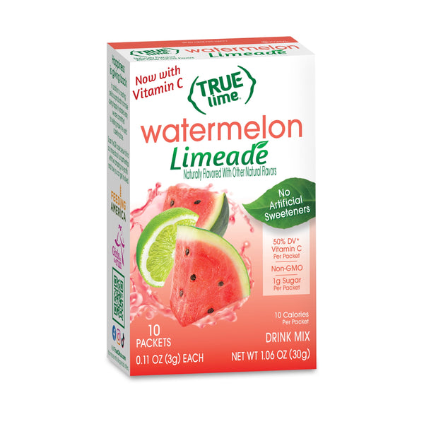 True Lime Watermelon Limeade Drink Mix Powder, No Artificial Sweeteners, 1.06 oz.Packet, 10 Count Box