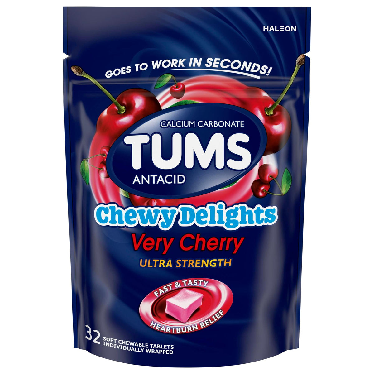 Tums Chewy Delights Ultra Strength Heartburn Relief Antacid Soft Chews, Very Cherry, 32 Count​
