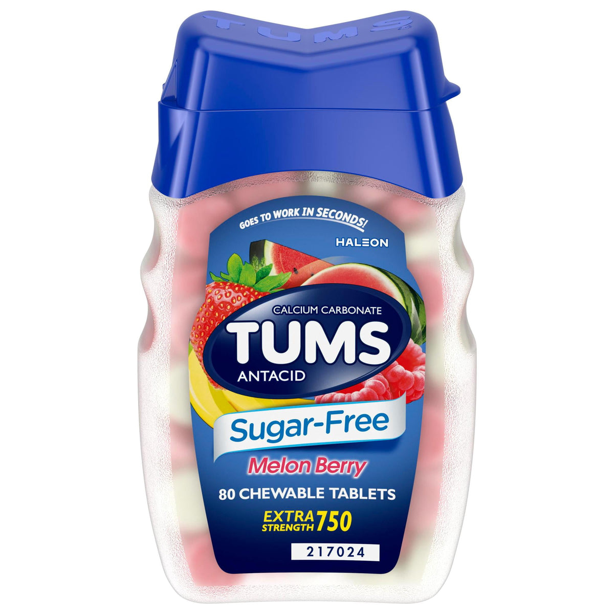 Tums Extra Strength Heartburn Relief Chewable Antacid Tablets, Melon Berry, 80 Count