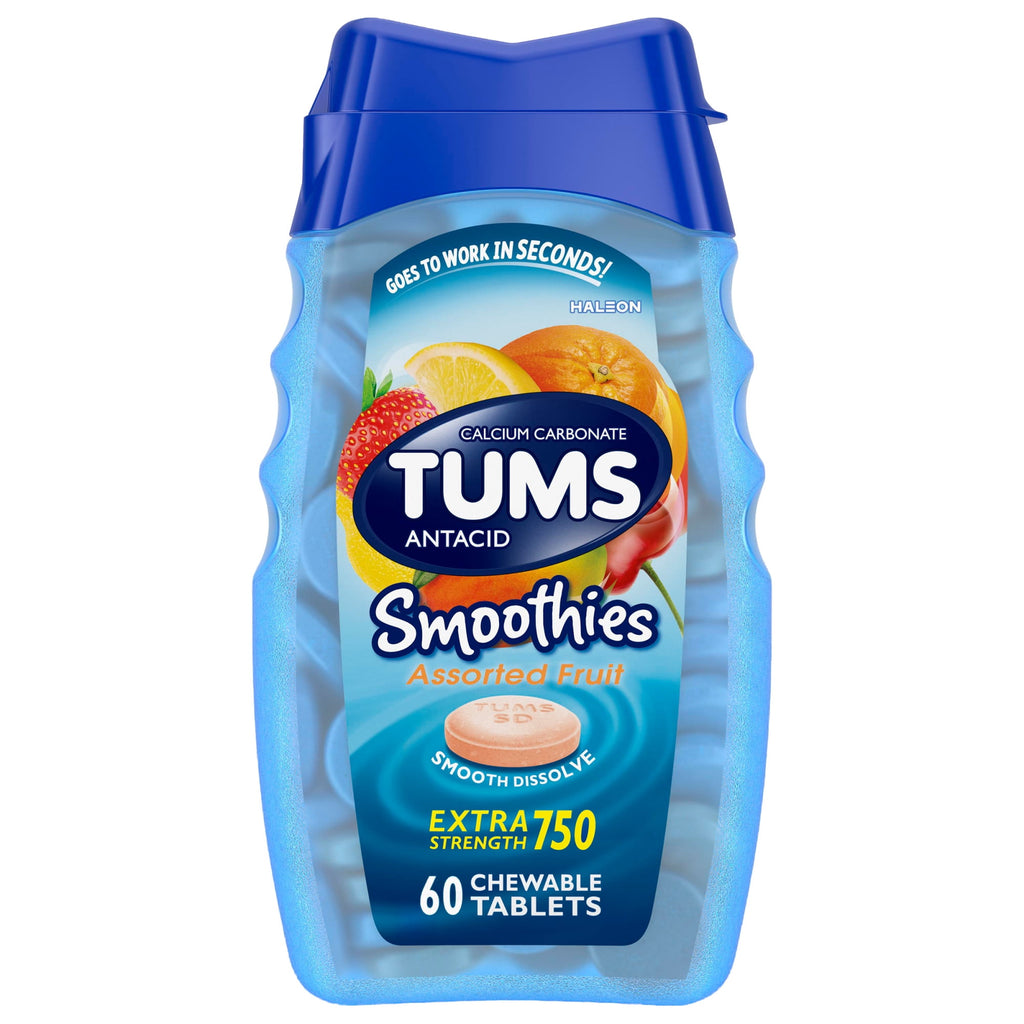 Tums Smoothies Extra Strength Heartburn Relief Antacid Tablets, Fruit, 60 Count
