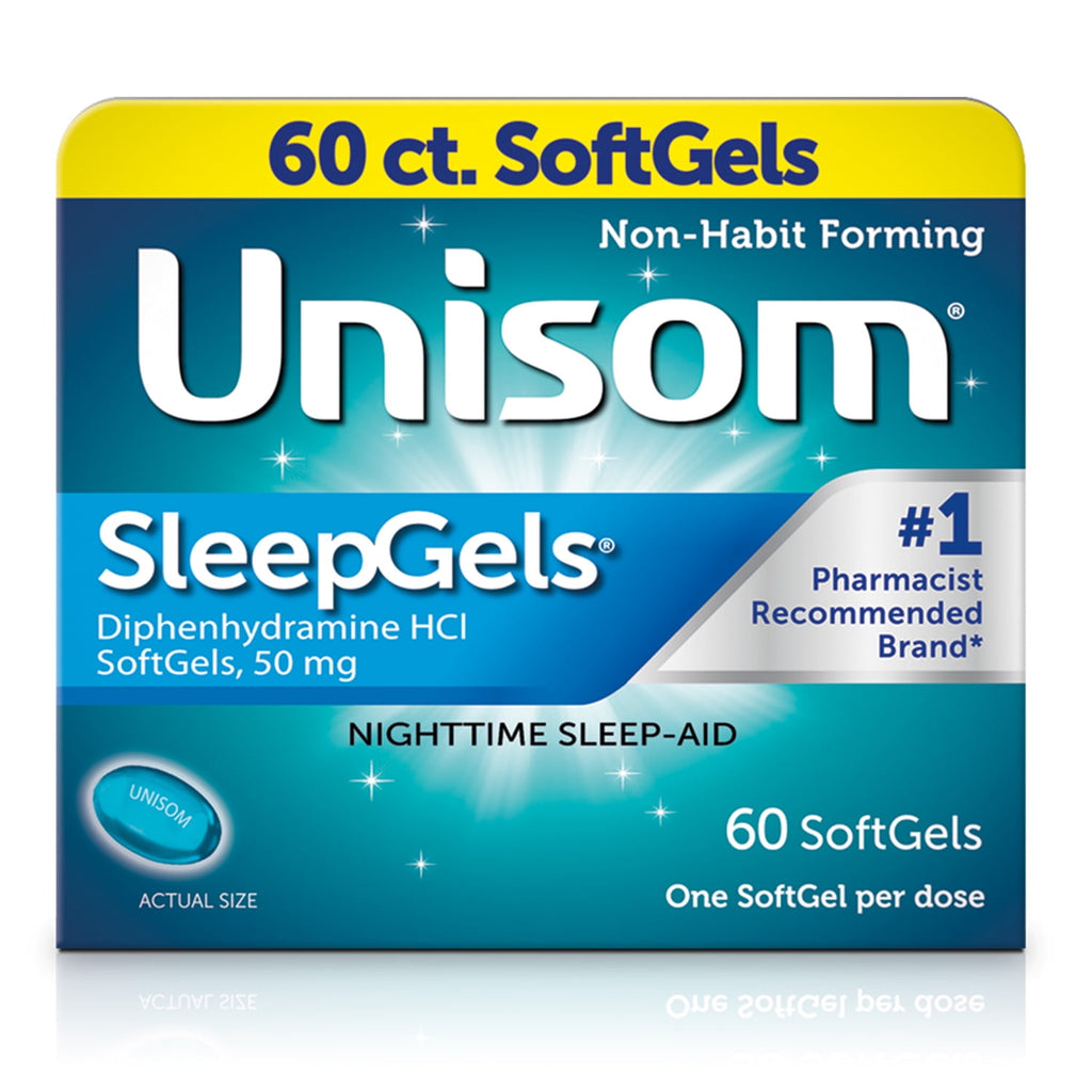 Unisom SleepGels Diphenhydramine HCL Softgel Sleeping Pills, Nighttime Sleep Aid, 50 mg, 60 Count