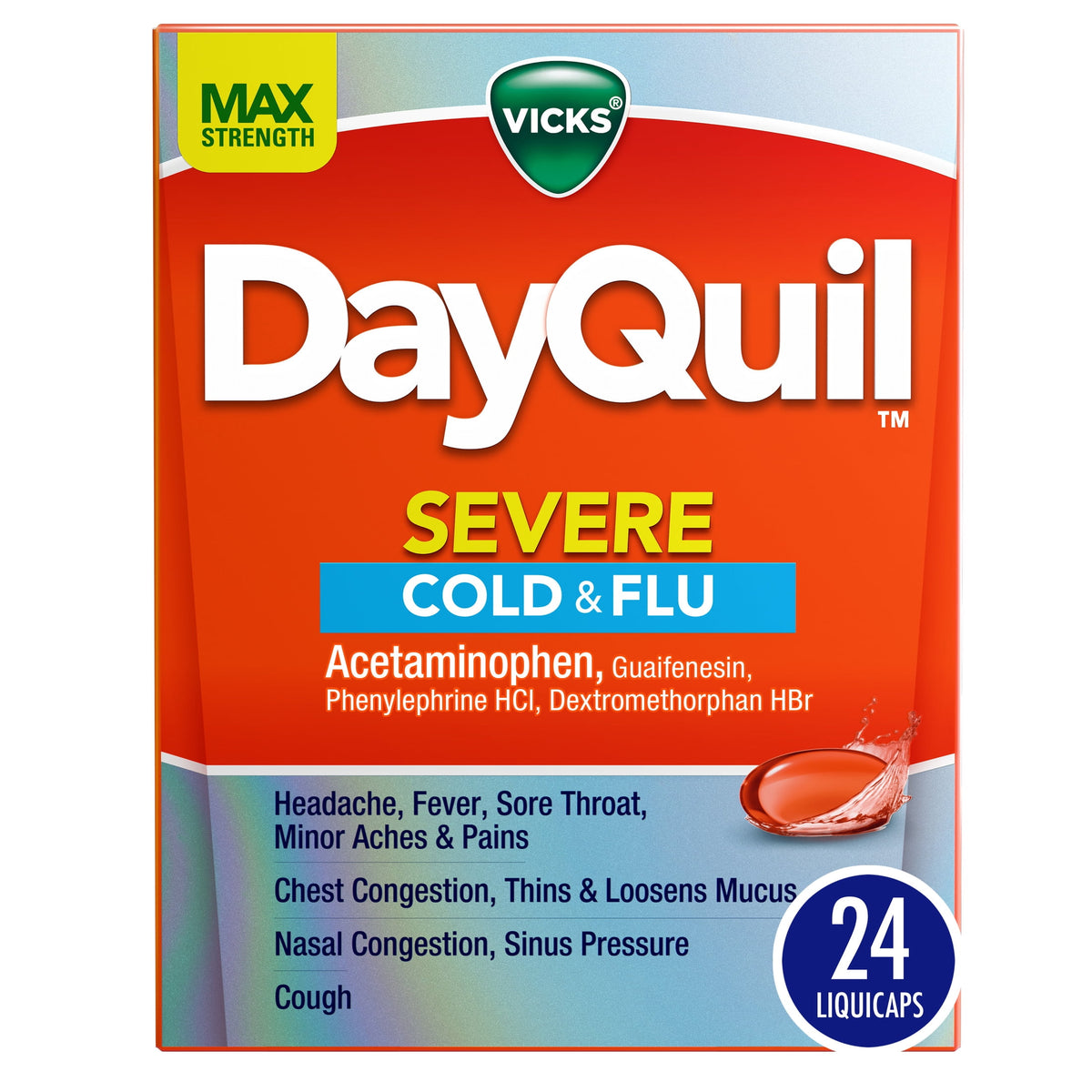 Vicks DayQuil SEVERE Cold & Flu, LiquiCap Medicine, 24 Count