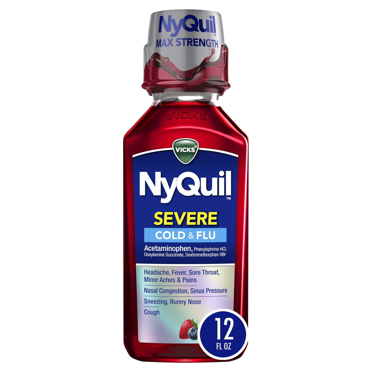 Vicks NyQuil SEVERE Cold & Flu Liquid Medicine, Berry Flavor, 12 fl oz