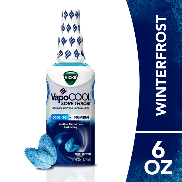 Vicks VapoCool Sore Throat Spray, Benzocaine & Menthol, Over-the-Counter Medicine, Winterfrost, 6 fl oz