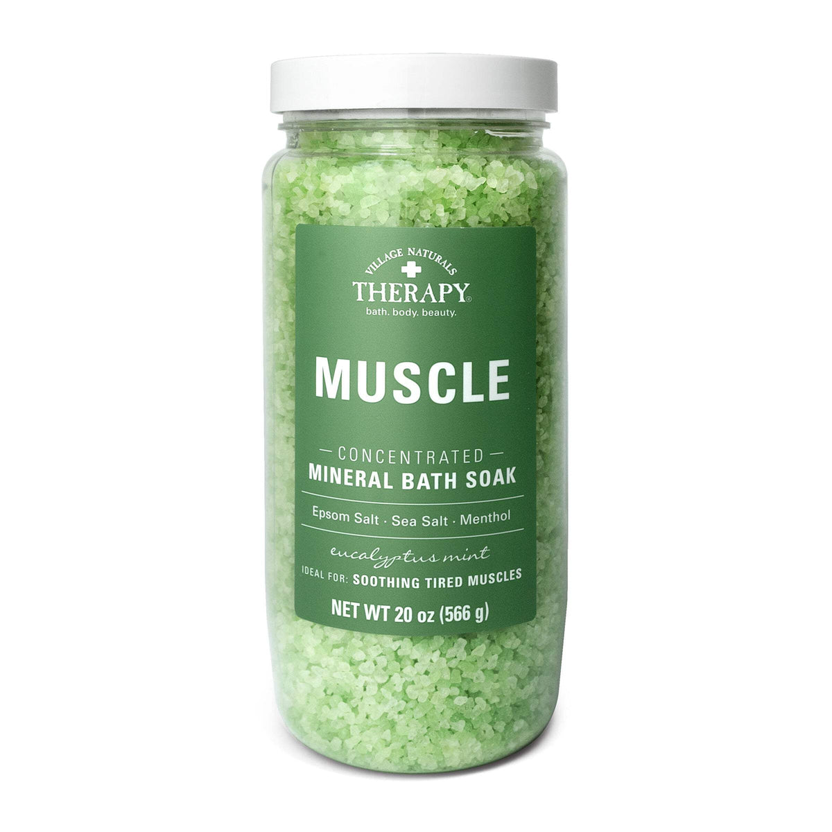 Village Naturals Therapy Muscle Relief Concentrated Mineral Bath Soak, Eucalyptus Mint, 20 oz.
