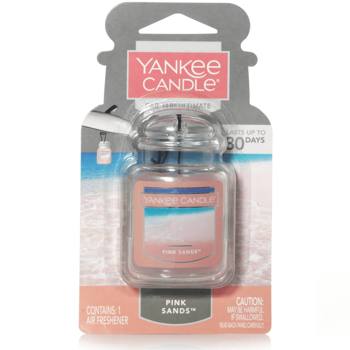 Yankee Candle Car Jar Ultimate Pink Sands Scent, Hanging Car Air Freshener, 1 Count