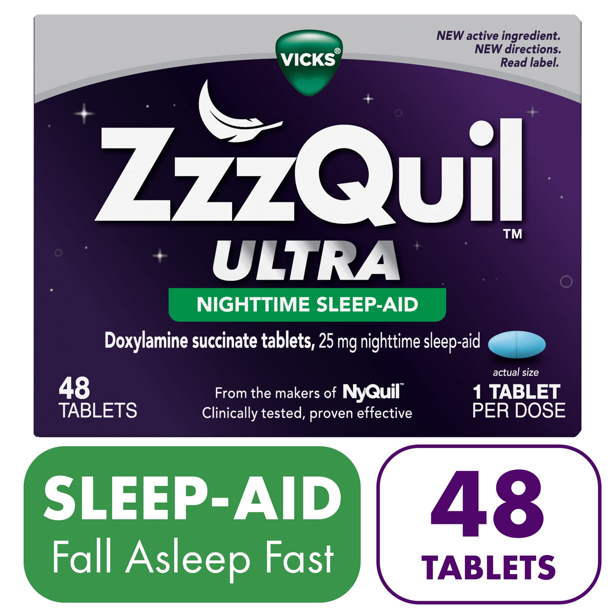 ZzzQuil Nighttime Sleep Aid Ultra Tablets, Doxylamine 25mg Sleeping Pills, 48 Count