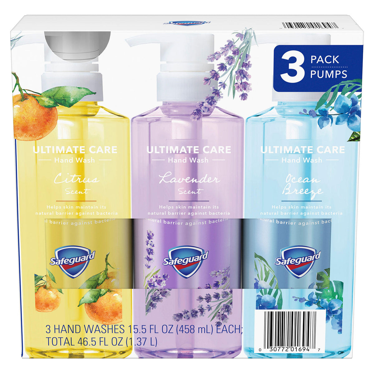Safeguard Liquid Hand Soap 3-in-1 Ultimate Care Pack, Micellar Deep Cleansing, 3 ea