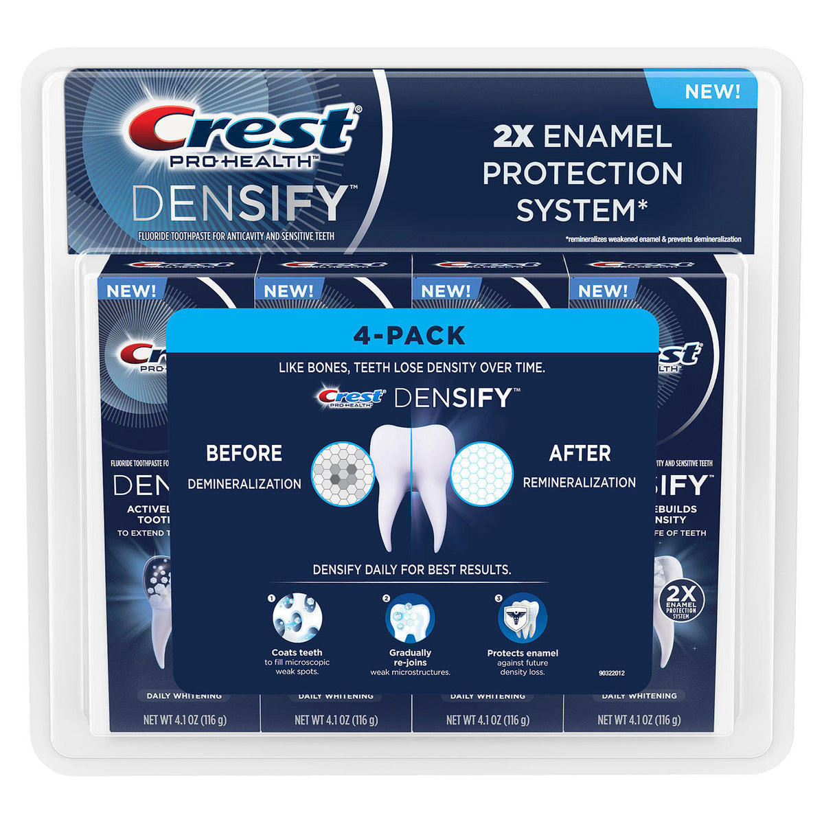 Crest Pro-Health Densify Fluoride Toothpaste Pack, Daily Whitening, 4 ea