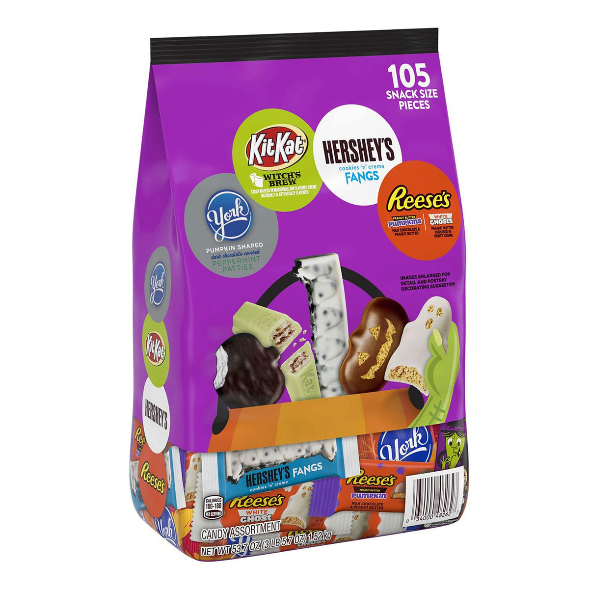 Hershey's Chocolate and Creme Assortment Snack Size Candy, Halloween, Bulk Variety Bag, 105 ea