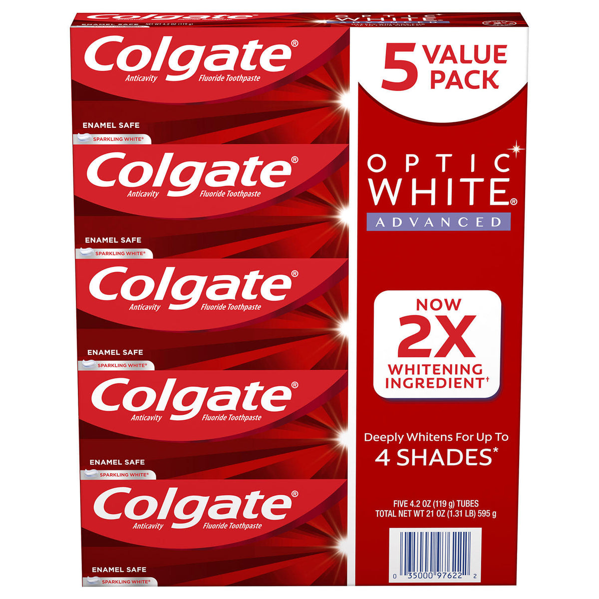 Colgate-Palmolive Colgate Optic White Advanced Teeth Whitening Toothpaste Pack, 5 ea