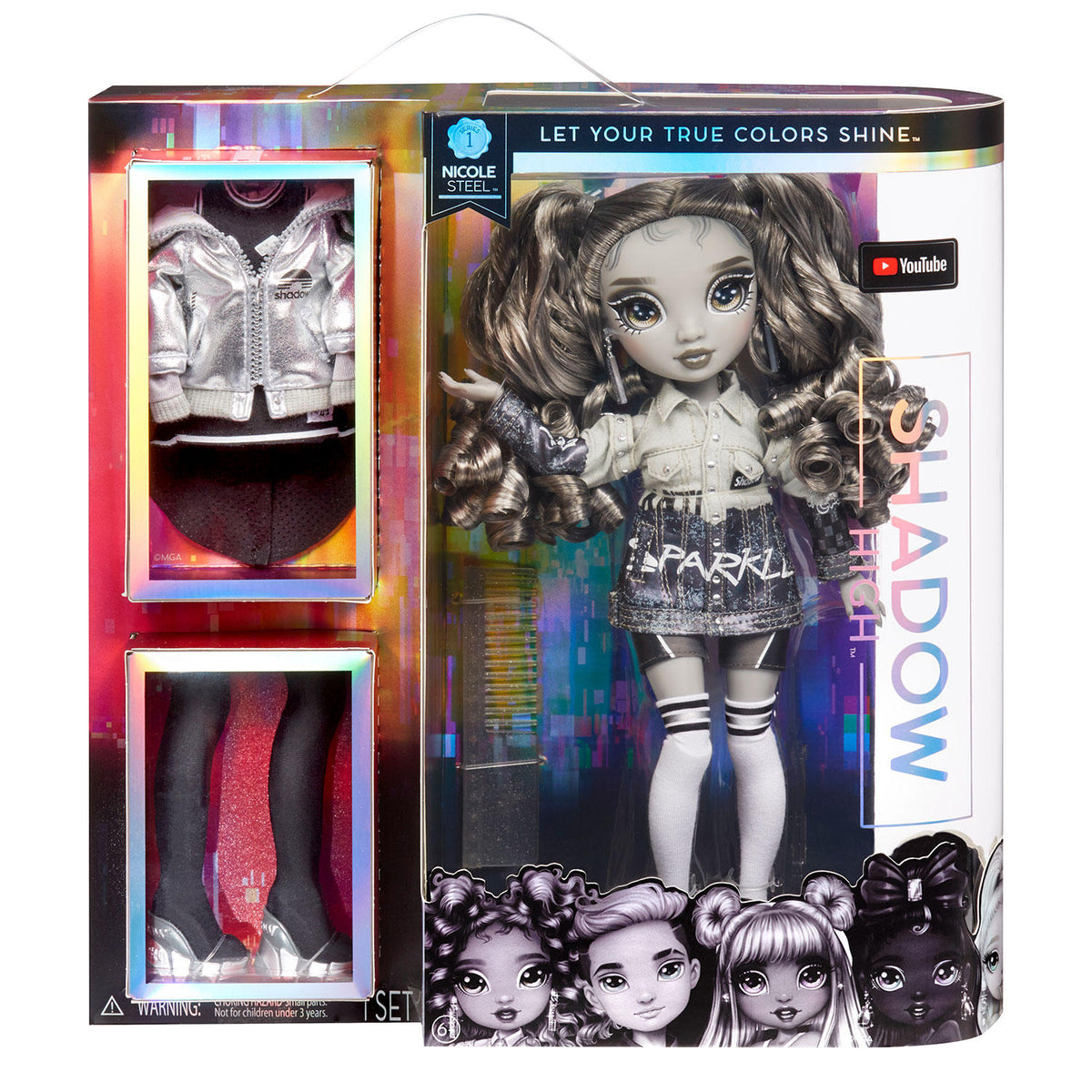 Rainbow High Shadow High Series 1 Grayscale Fashion Doll, Nicole Steel, 1 ea