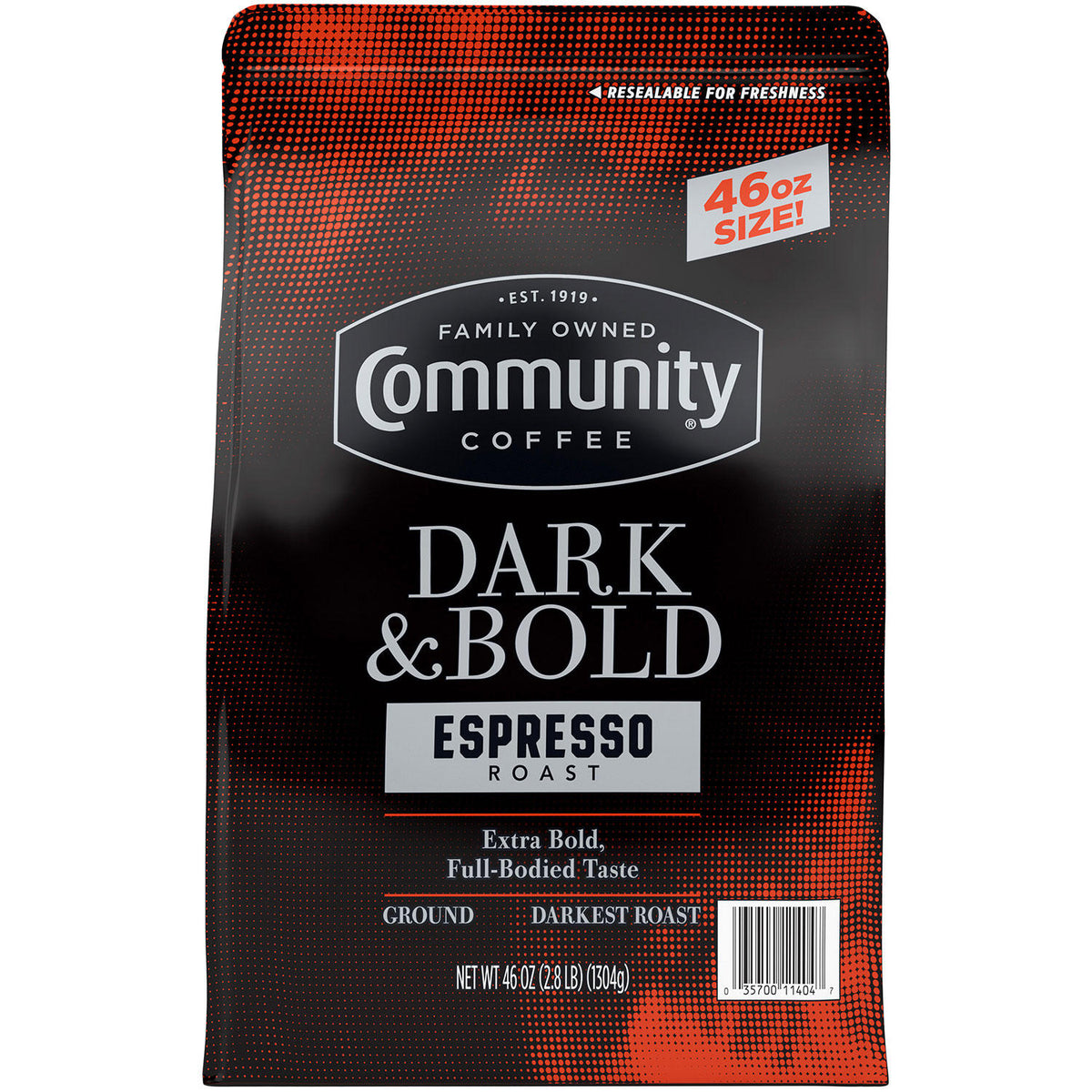 Community Coffee Espresso Roast Ground Coffee, Dark and Bold, 46 oz
