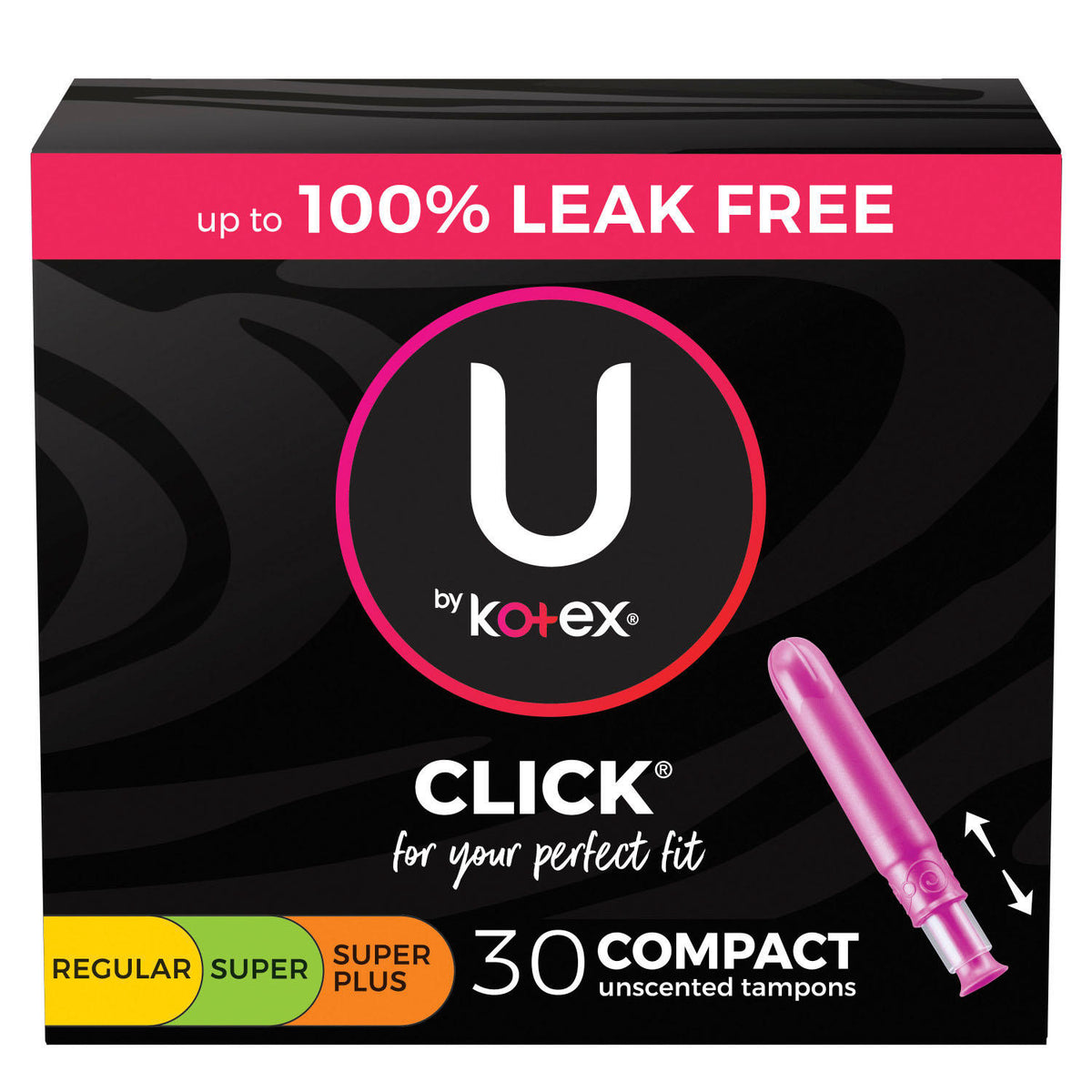 U by Kotex Click for your Perfect Fit Compact Tampons, Unscented, 30 ea