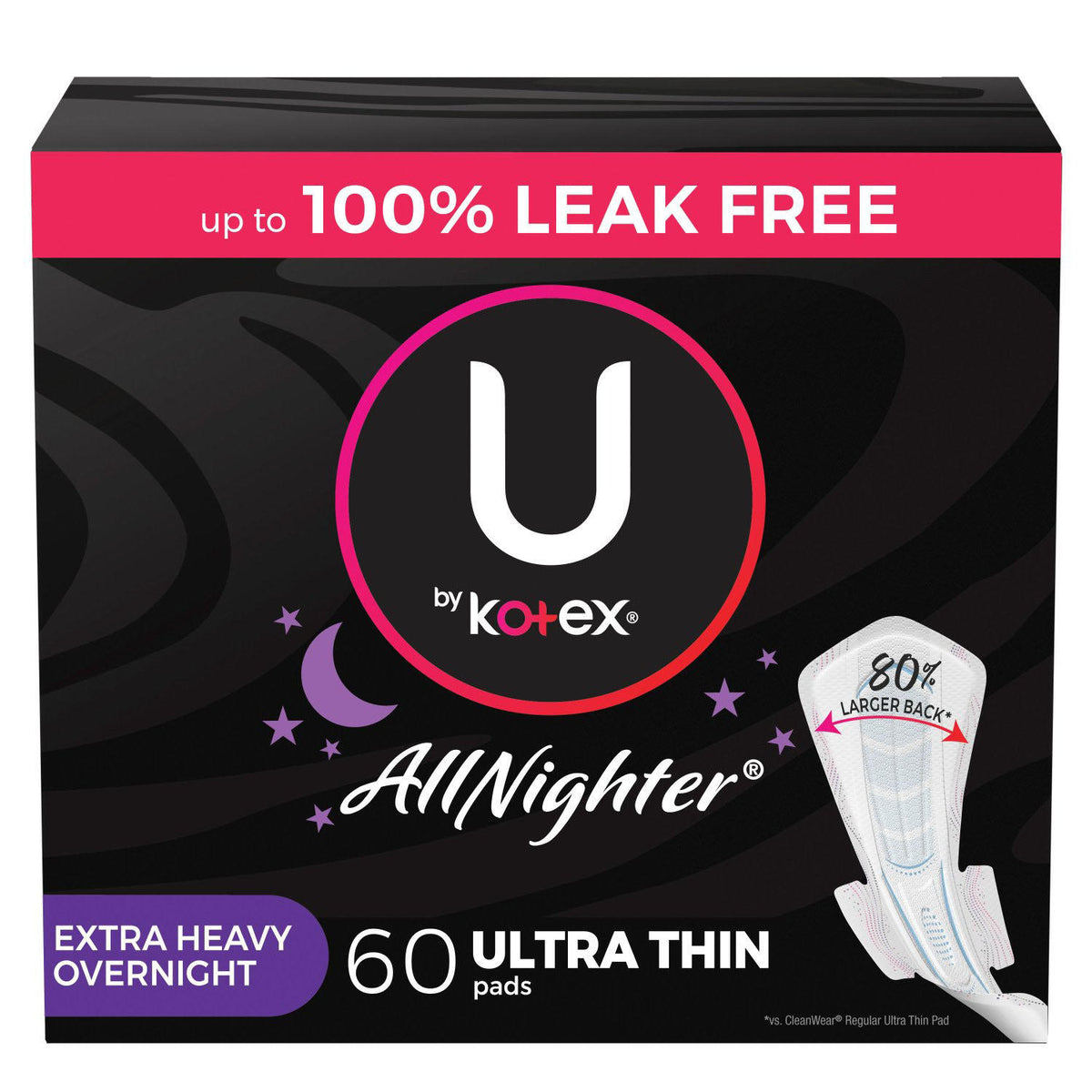 U by Kotex All Nighter Ultra Thin Pads with Wings, Extra Heavy Overnight, 60 ea