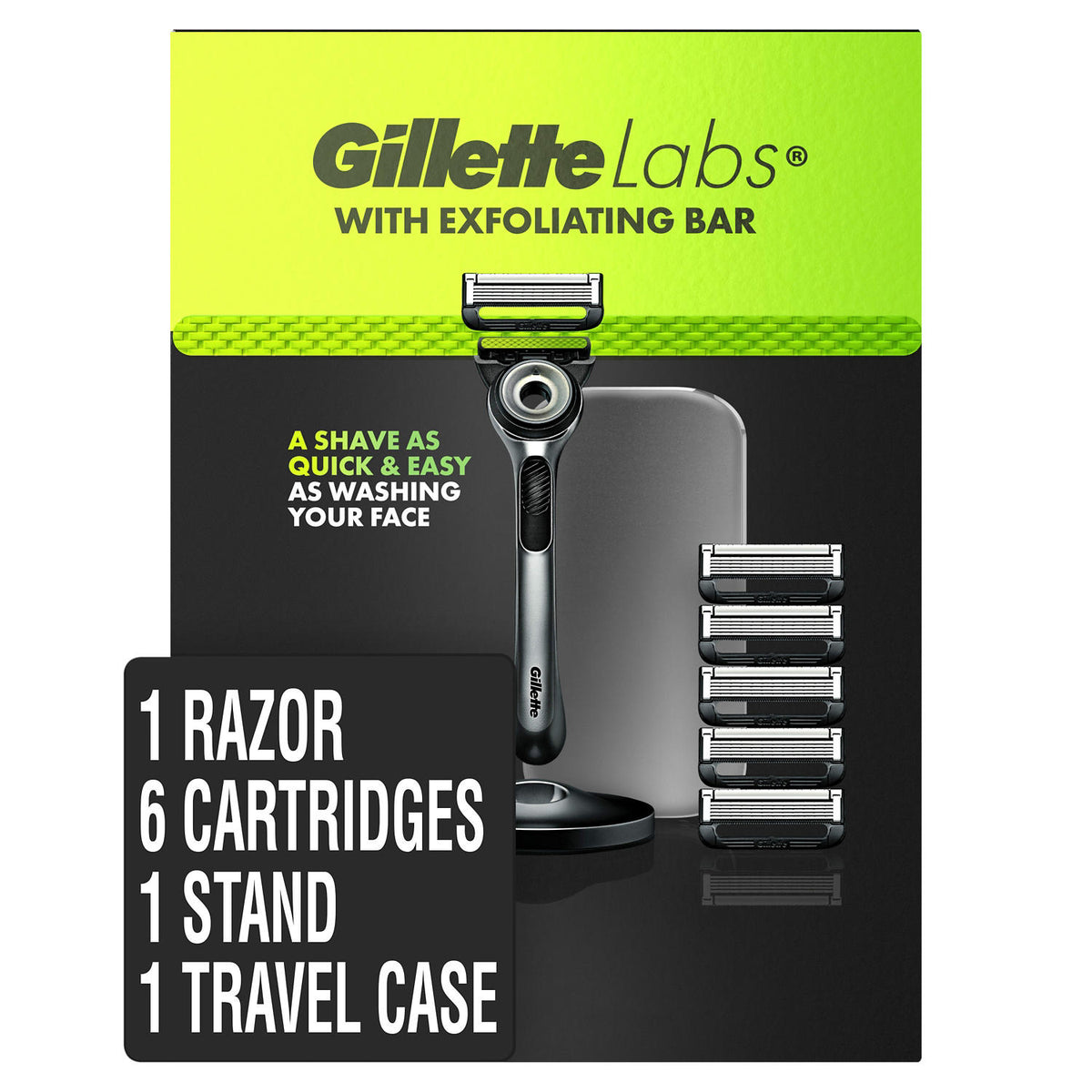 GilletteLabs with Exfoliating Bar Men's Razor Blade Refills with Travel Case, 6 ea
