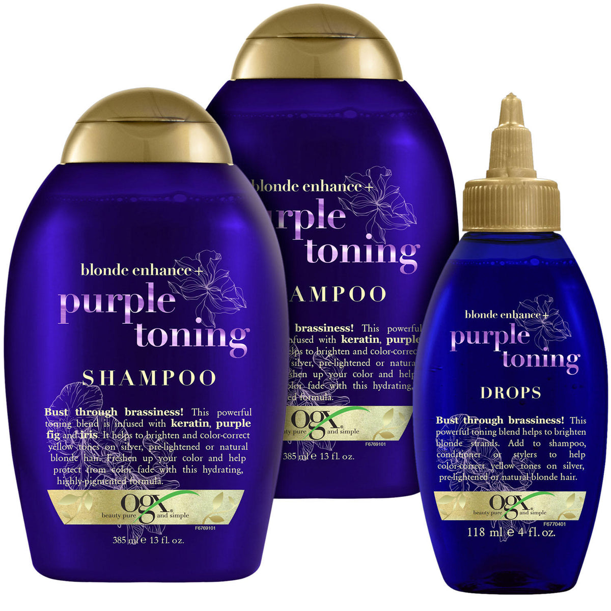 OGX Blonde Enhance+ Purple Toning Shampoo and Drops, 2 Shampoo & 1 Drop, 1 ea