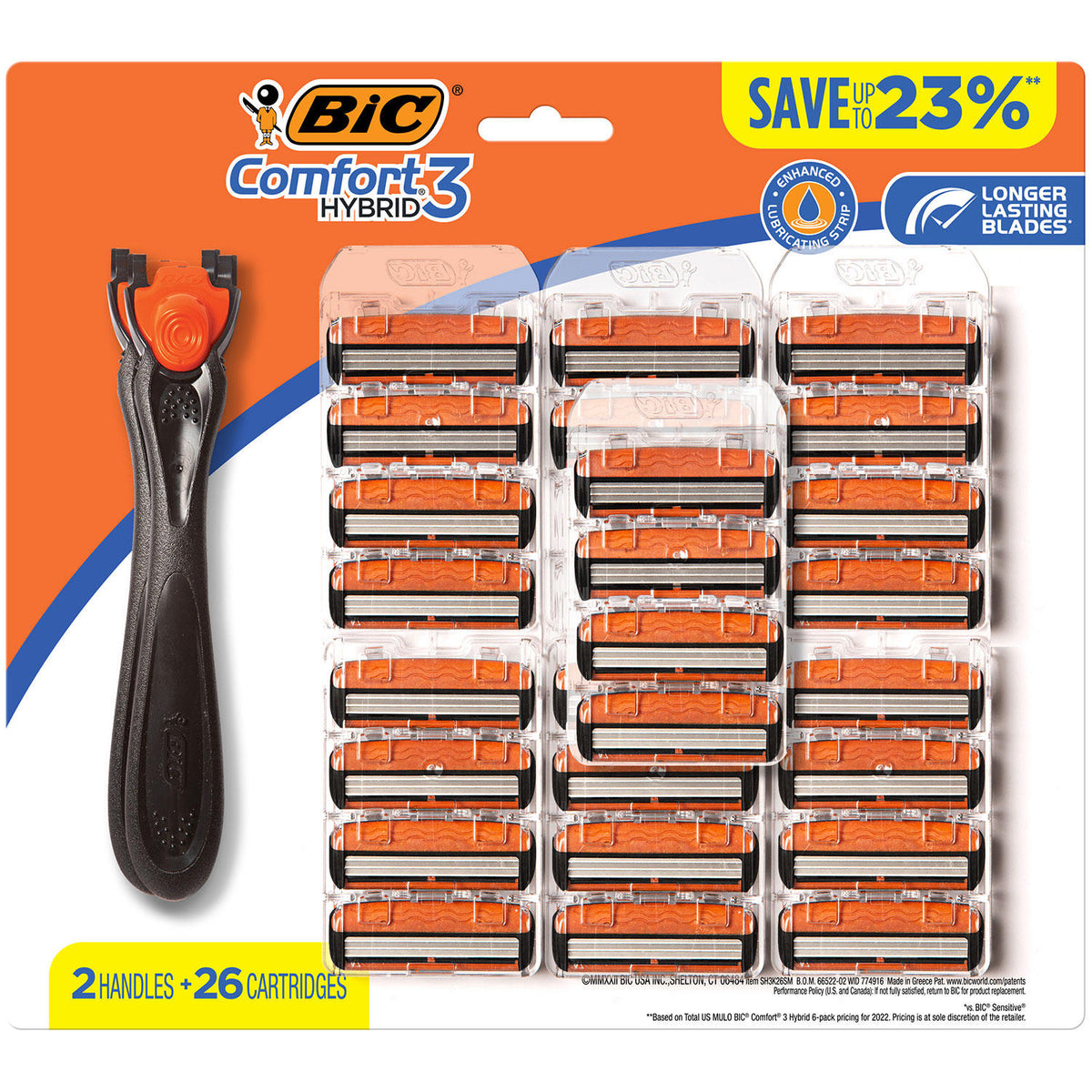 BIC Comfort 3 Hybrid Men's Disposable Razor Pack with 2 Handles and 26 Refill Cartridges, 1 ea