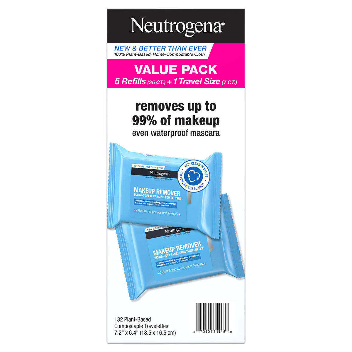 Neutrogena Makeup Remover Cleansing Towelettes and Face Wipes, 132 ea