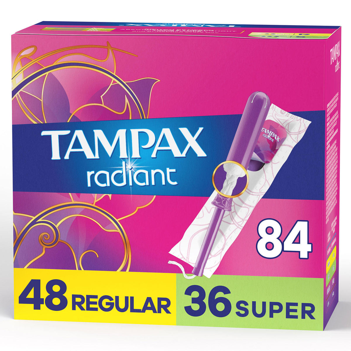 Tampax Radiant Tampons Duo Pack Regular/Super Absorbency, Unscented, 84 ea