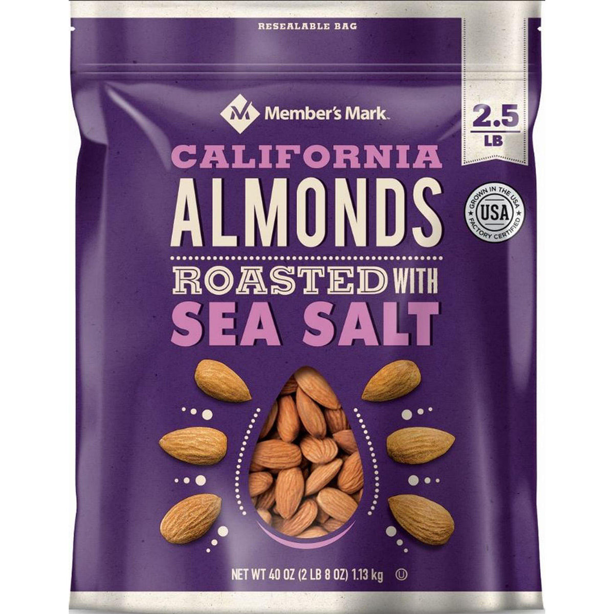 Member's Mark Roasted Almonds with Sea Salt, 40 oz