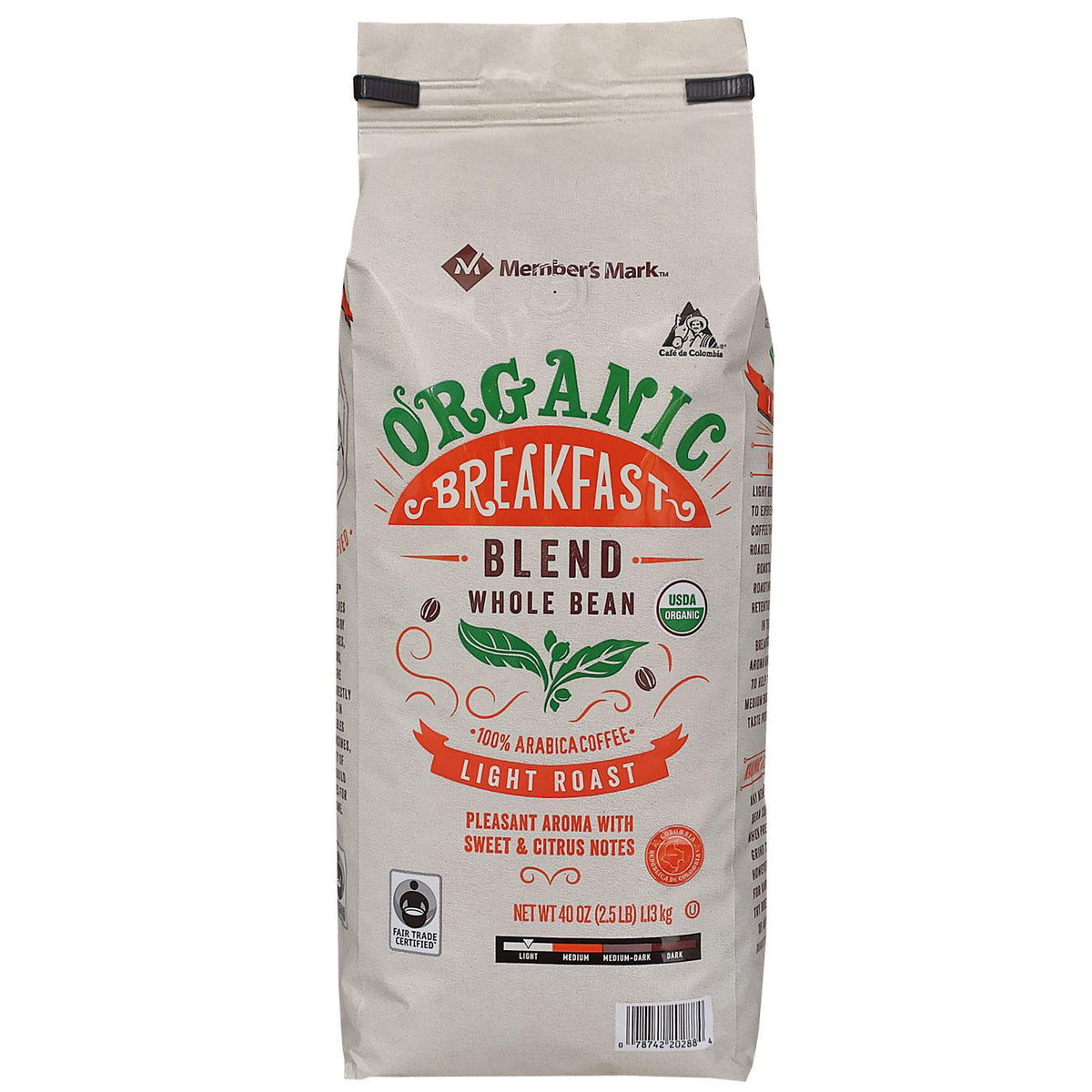 Member's Mark Organic Breakfast Blend Whole Bean Coffee, 40 oz