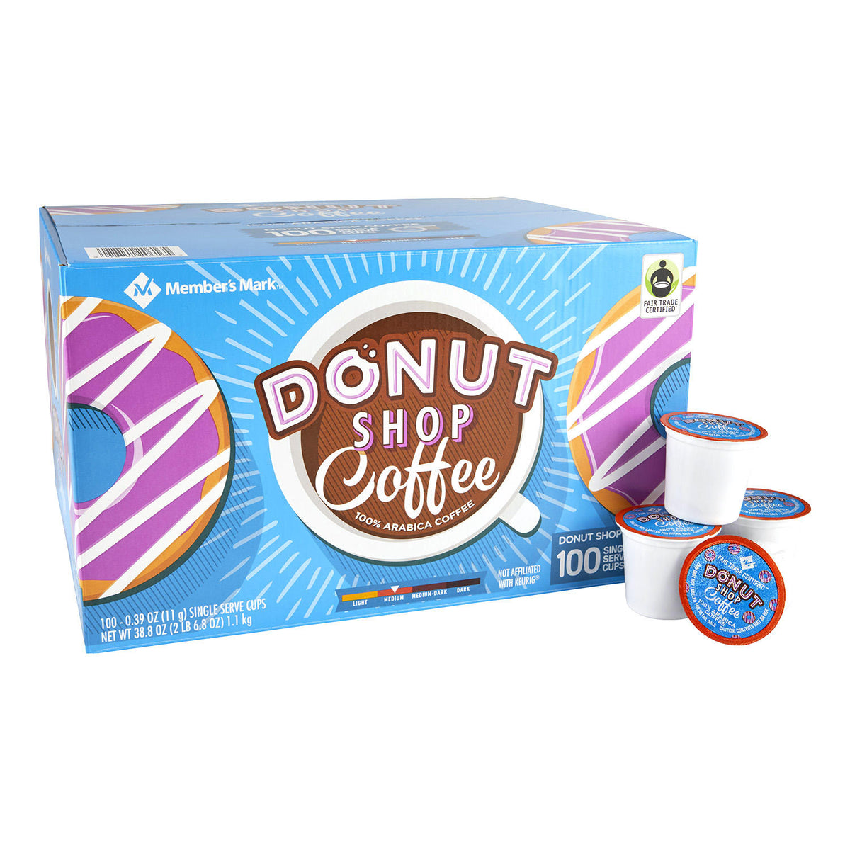 Member's Mark Donut Shop Coffee, Single-Serve Cups, 100 ea