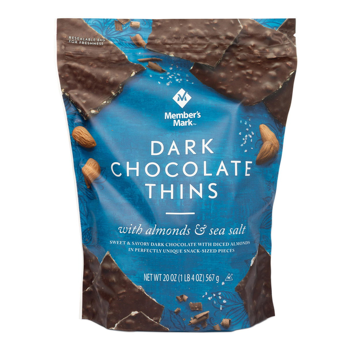 Member's Mark Dark Chocolate Thins With Almonds & Sea Salt, 20 oz