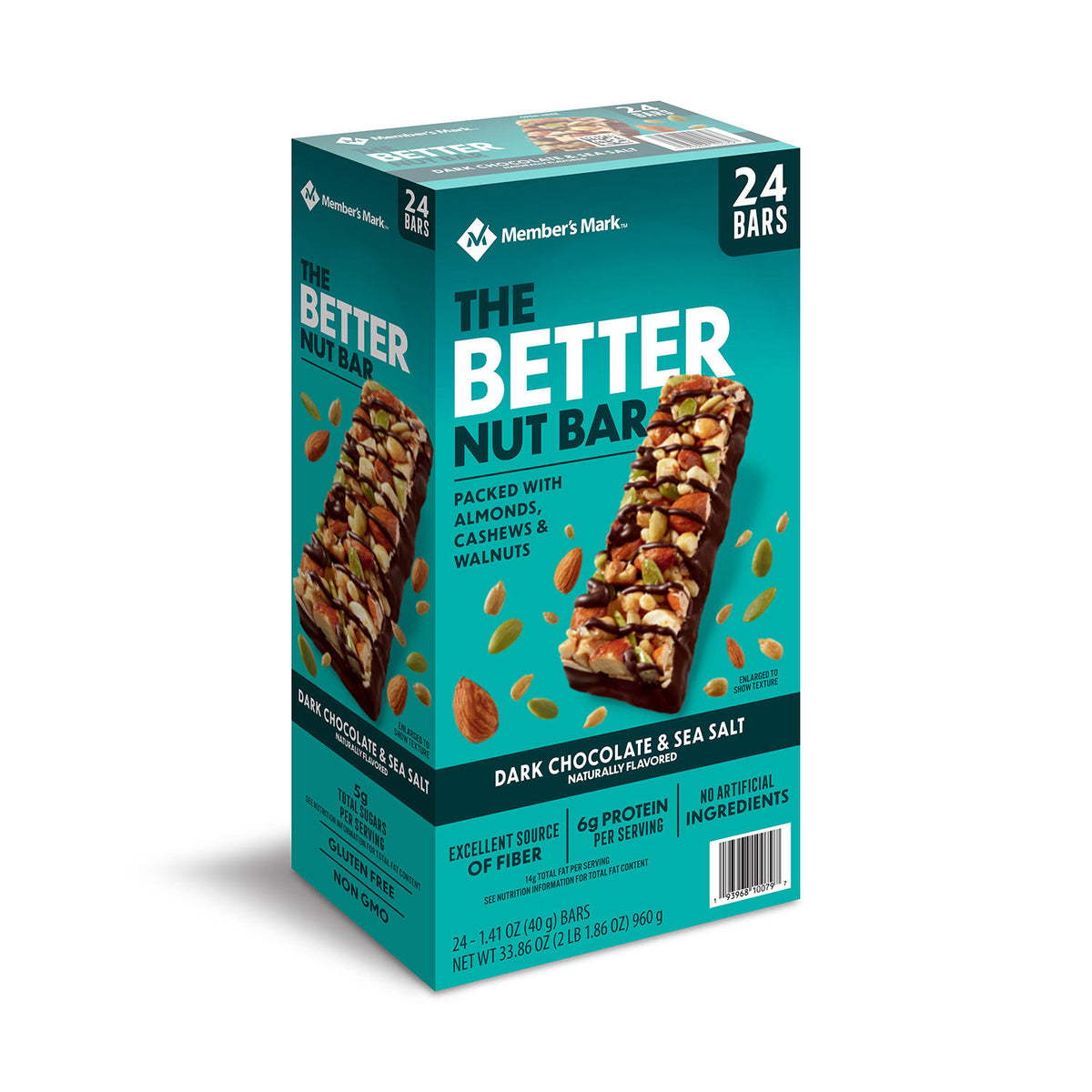 Member's Mark The Better Nut Bar Pack, Dark Chocolate and Sea Salt, 24 ea