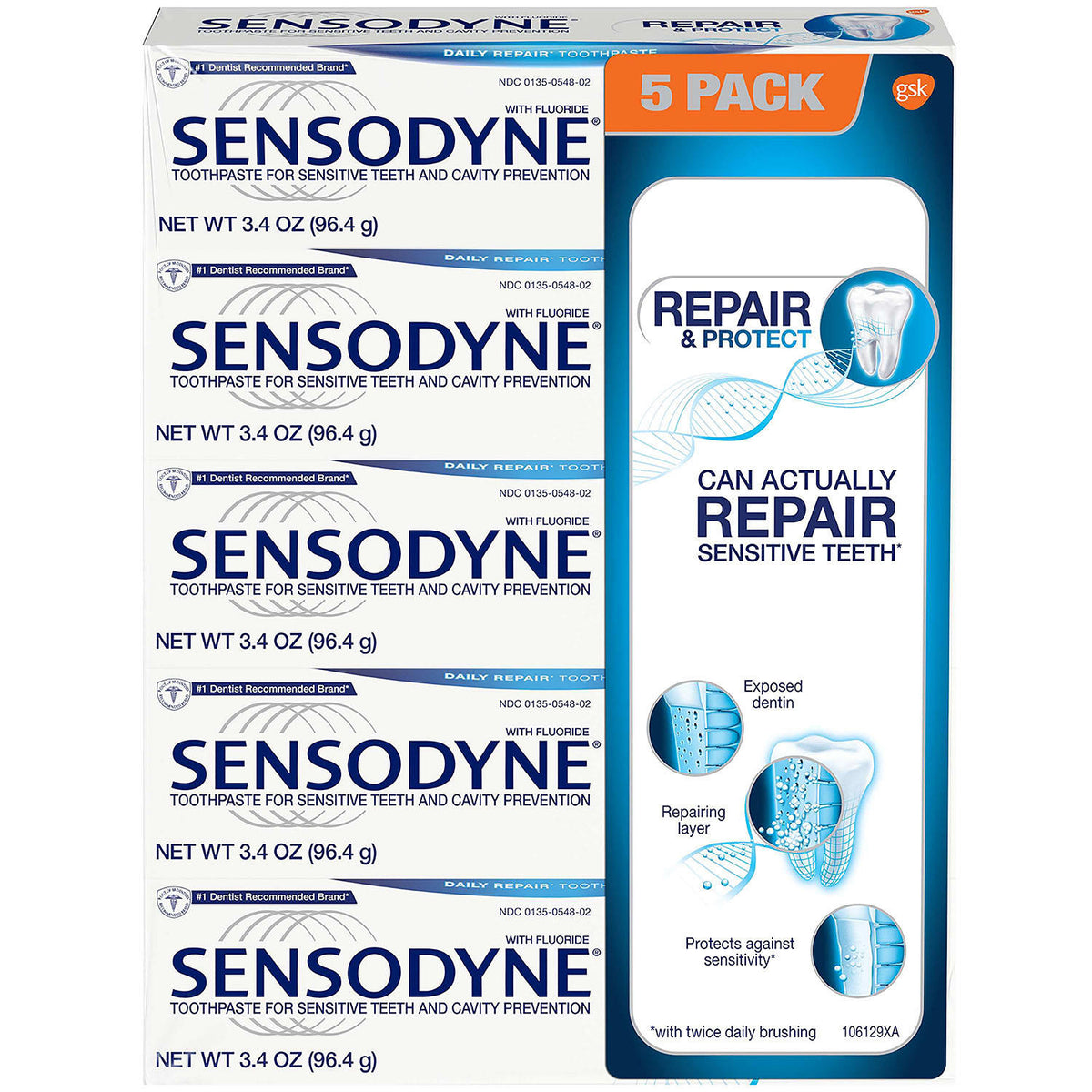 Sensodyne Repair & Protect Toothpaste for Sensitive Teeth, 5 ea