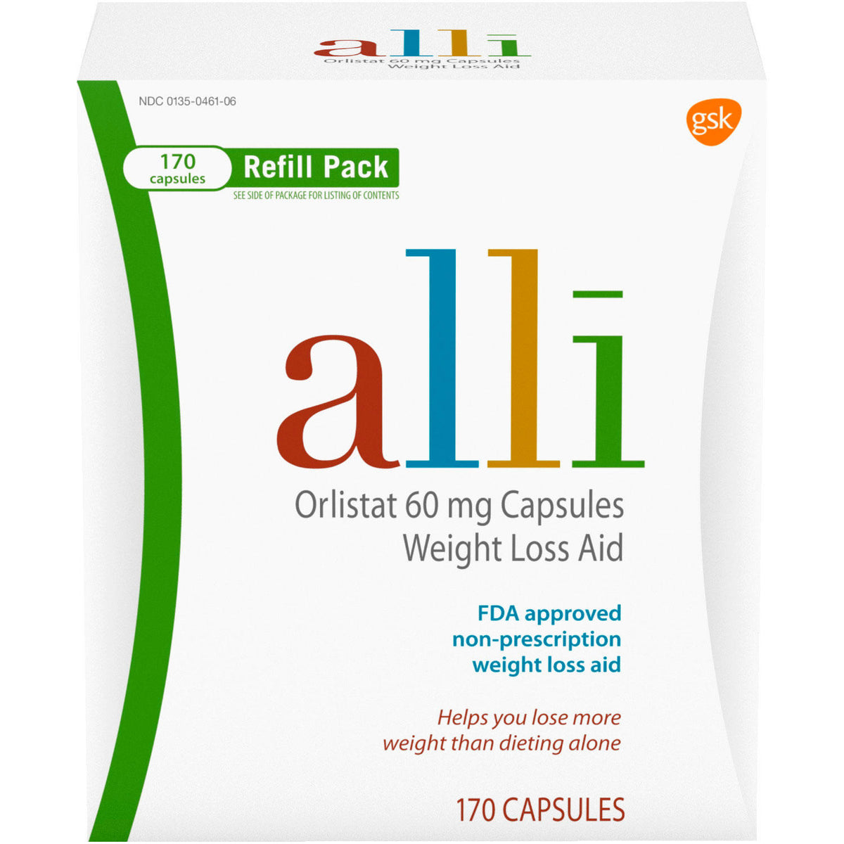 alli Diet Weight Loss Supplement Pills, Orlistat 60 mg Capsules, 170 ea