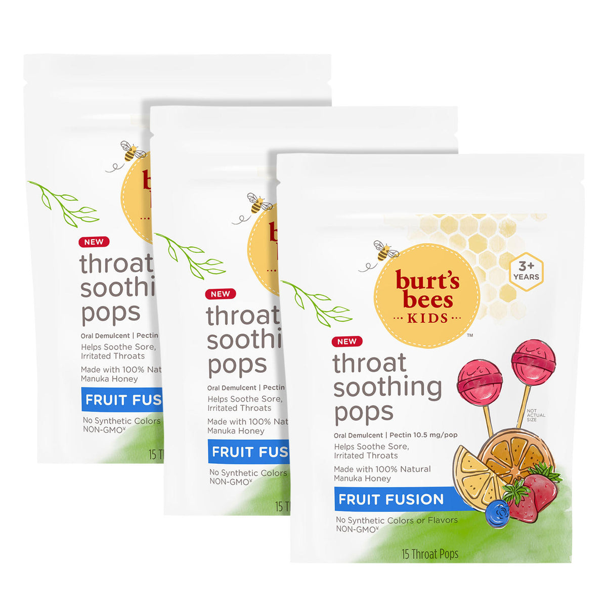 Burt's Bees Kids Throat Soothing Pops Pack, Fruit Fusion, 3 ea