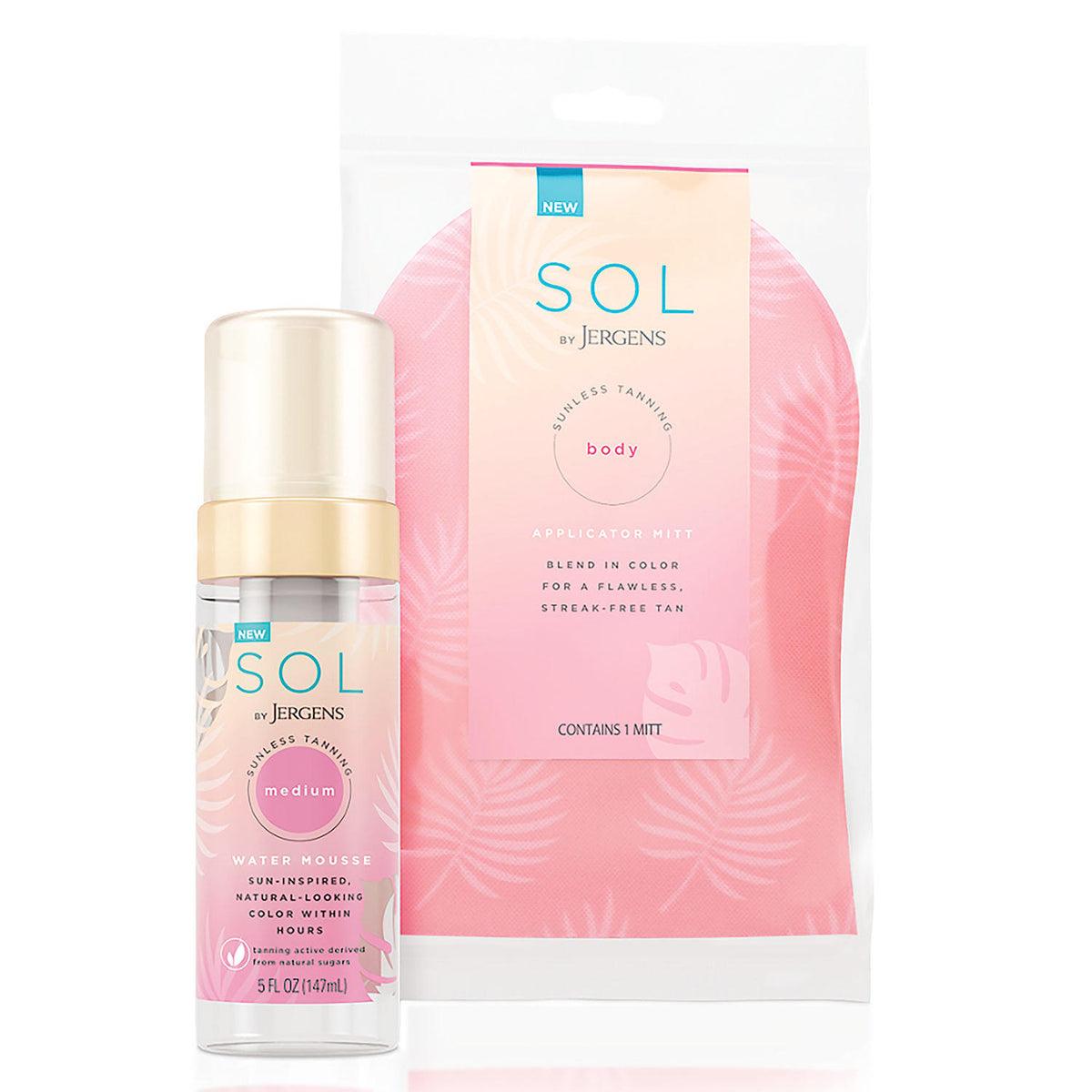 Jergens SOL by Self-Tanning Mousse with Applicator Mitt, Choose your Shade, 5 fl. oz