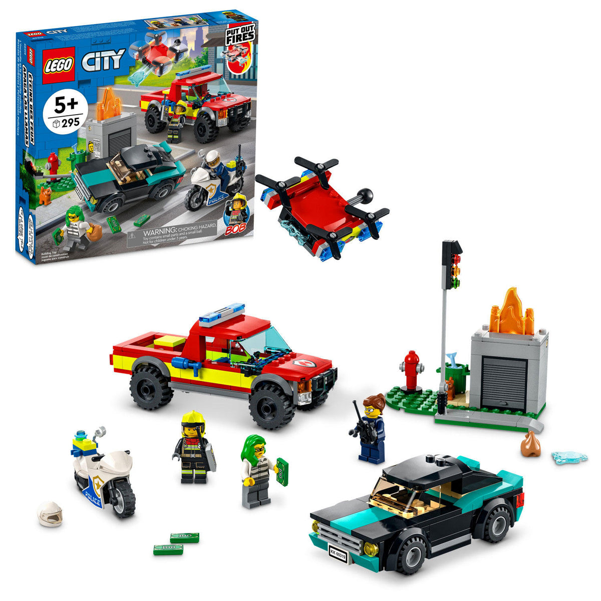 LEGO City Fire Rescue & Police Chase 60319 Building Kit, 295 Pieces