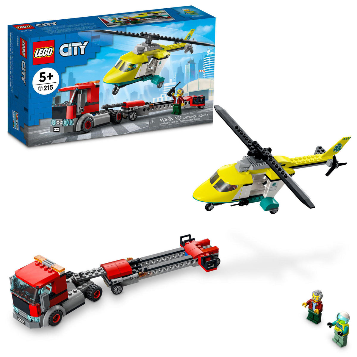 LEGO City Rescue Helicopter Transport Building Kit with 215 Pieces, 1 ea