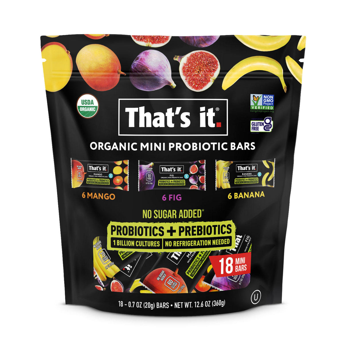 That's It Nutrition Probiotic Mini Bars, Variety Pack, 18 ea