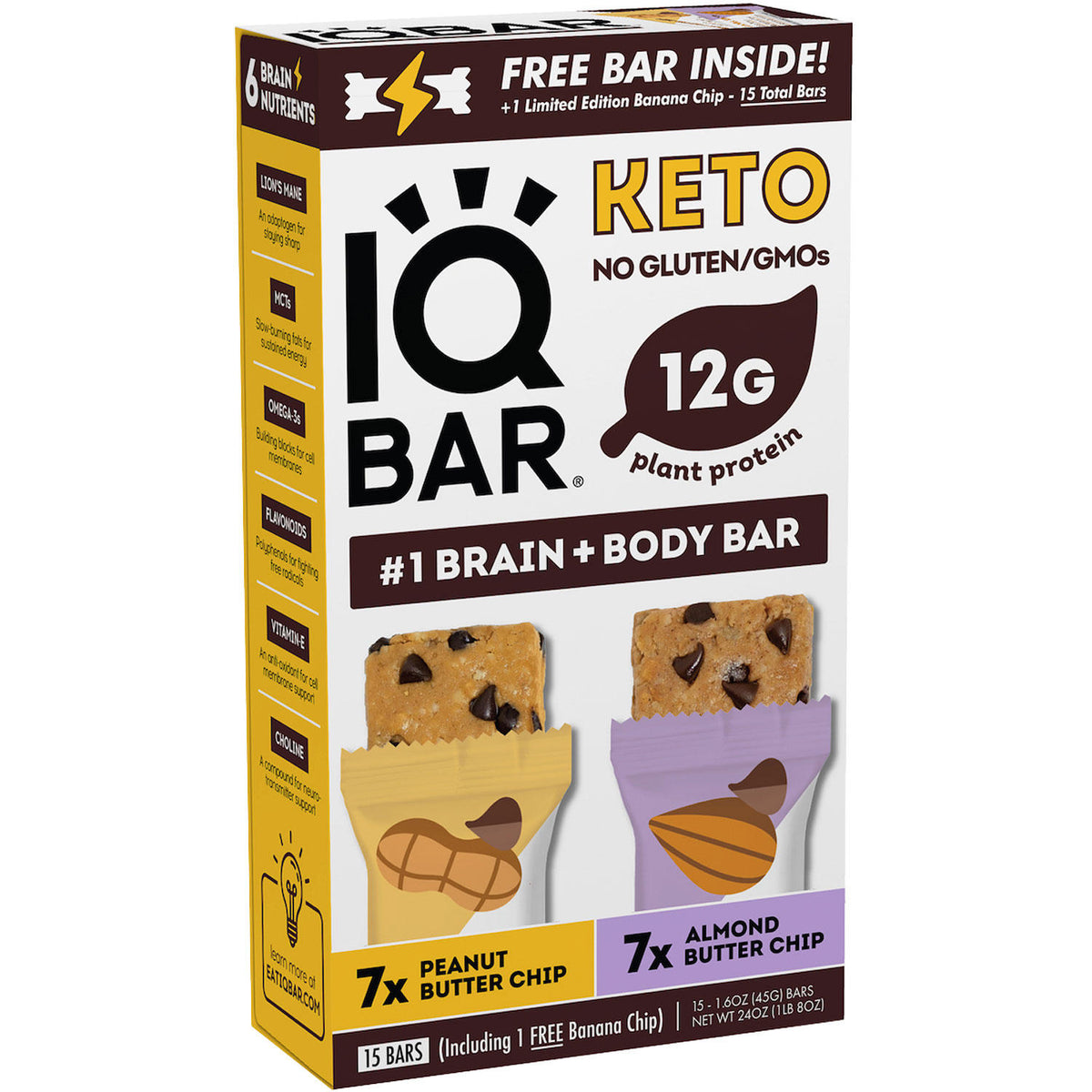 IQ Bar IQBAR Protein Bar Variety Pack, 15 ea