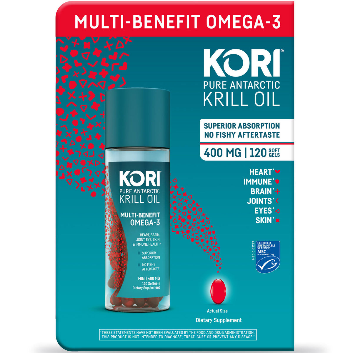 Kori Pure Antarctic Krill Oil Multi-Benefit Omega-3 Mini Softgels, 400 mg, 120 ea