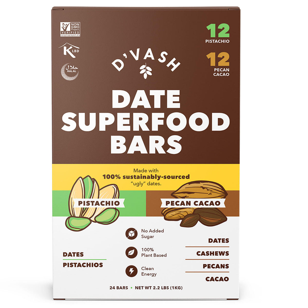 D'Vash Organics Superfood Energy Bars, Variety Pack, 24 ea