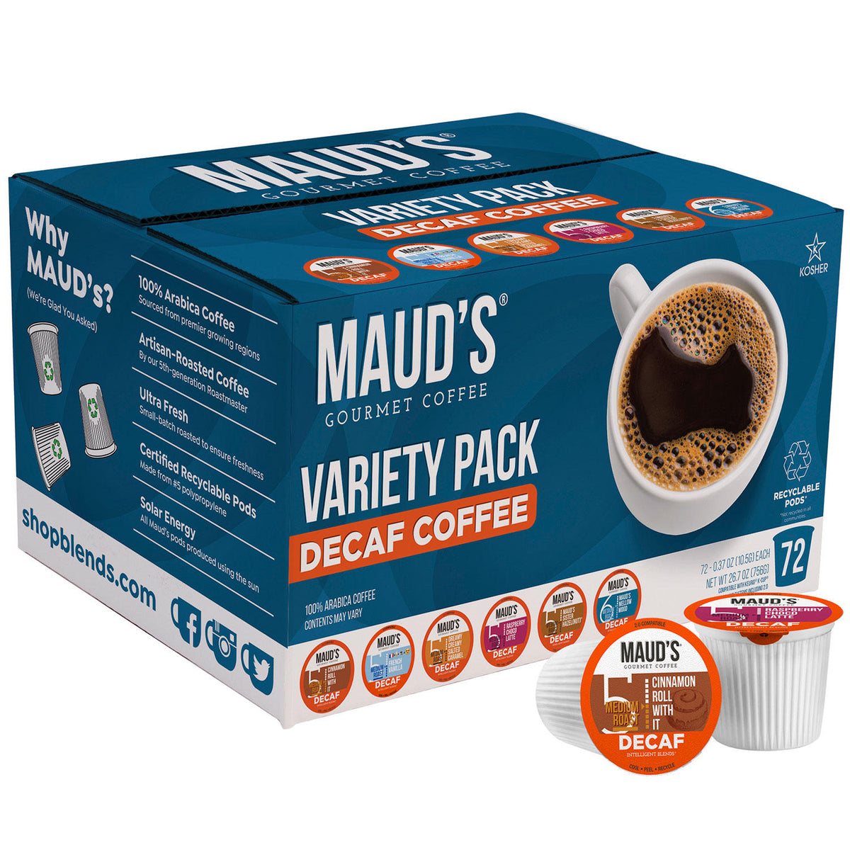 Maud's Decaf Flavored Coffee K-Cup Variety Pack, 72 ea