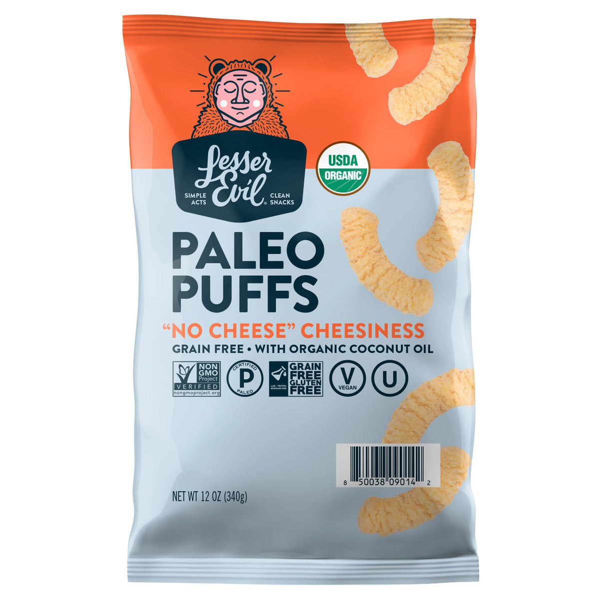 LesserEVil Paleo Puffs, No Cheese Chessiness, 12 oz